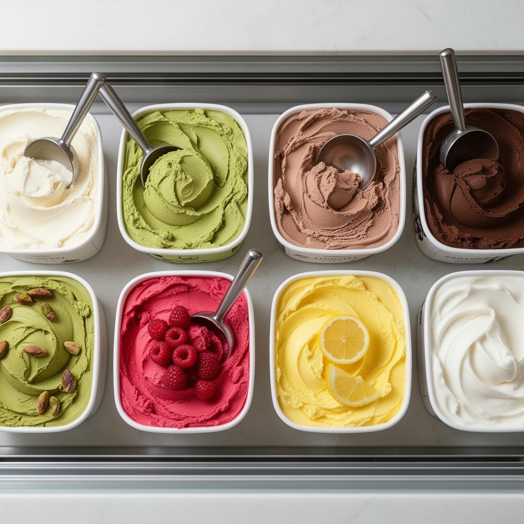 Vasche di gelato artigianale colorate